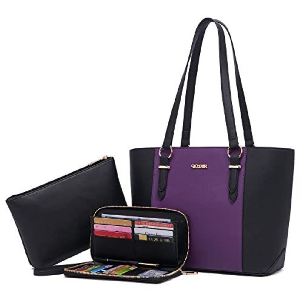 Work Bag Set: Top Handle Satchel Tote with Matching Wallet, 3 Pieces